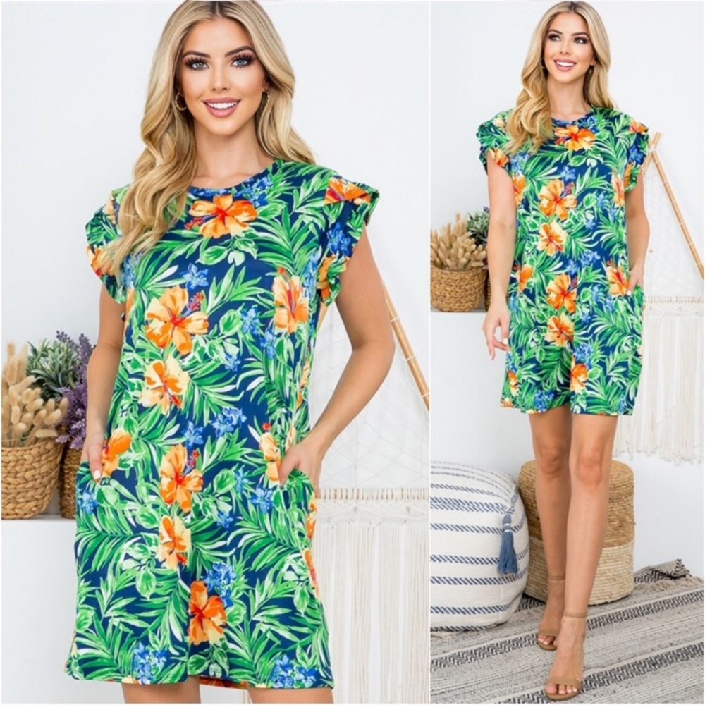 Tropical Hawaiian luau bbq summer fun womens modest day dress - XL